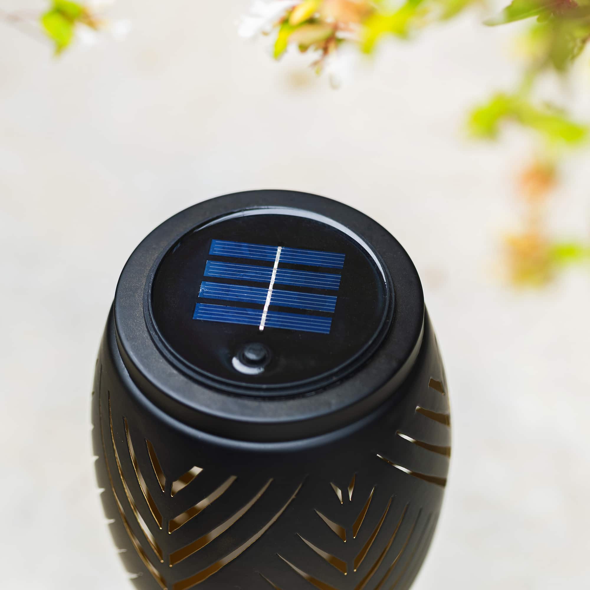 Glitzhome® 8.75" Set of 2 LED Black Metal Chevron Cutout Solar Powered Outdoor Lantern